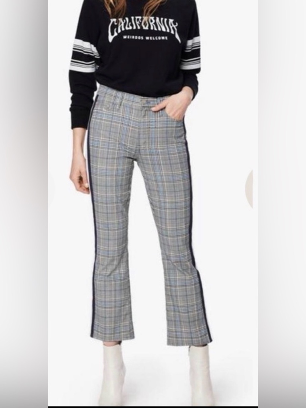 Mother Insider Ankle Plaid Trousers Size 25 | Grey Blue White Slim Leg Cropped